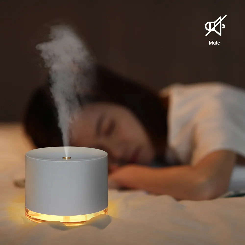 Portable USB rechargeable 2000mAh air humidifier and night light diffuser.