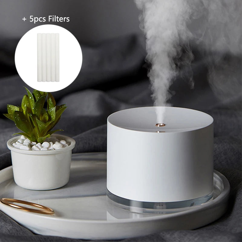 Portable USB rechargeable 2000mAh air humidifier and night light diffuser.